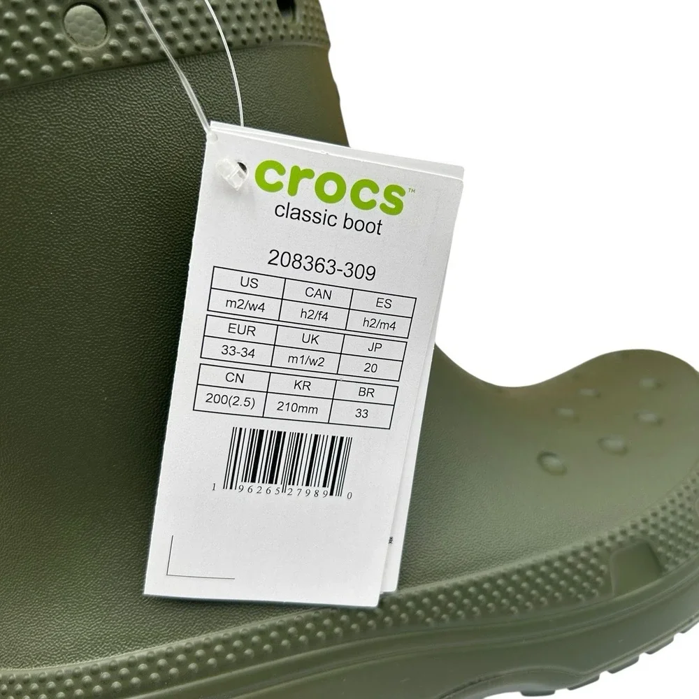 Crocs Youth Girls Boys Rain Boots Size‎ 2/Women's Size 4 Army Green Waterproof
